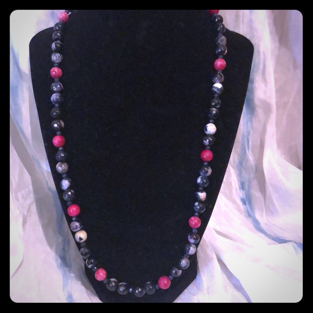 Black and red faceted bead necklace